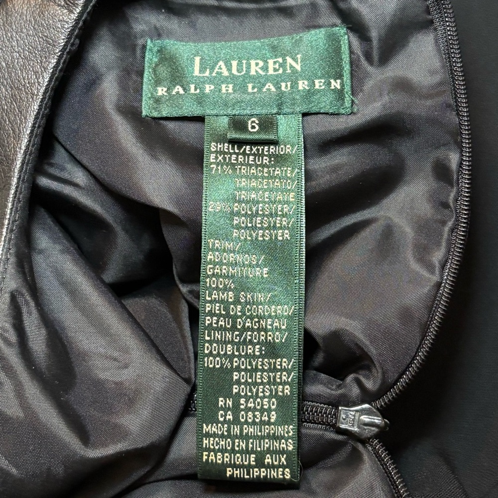 Lauren Ralph Lauren Women’s Sheath Dress Size 6 Black Leather Trim - Picture 4 of 7